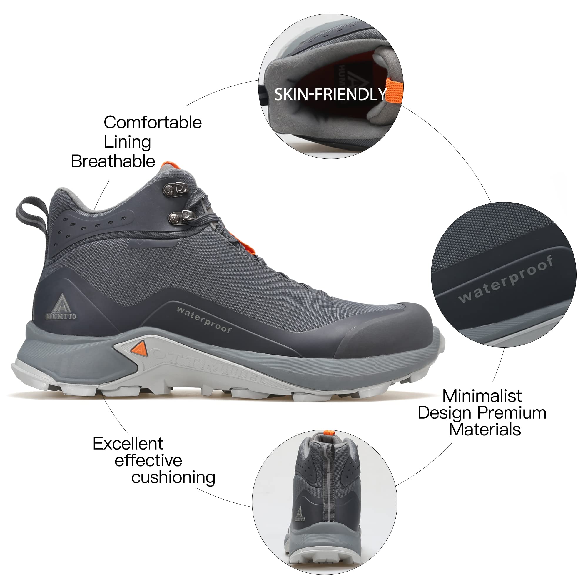 Foto 4 pulgar | Botas De Senderismo Humtto All-terrain Impermeables Para Hombre, Color Gris 8.5us - Venta Internacional.