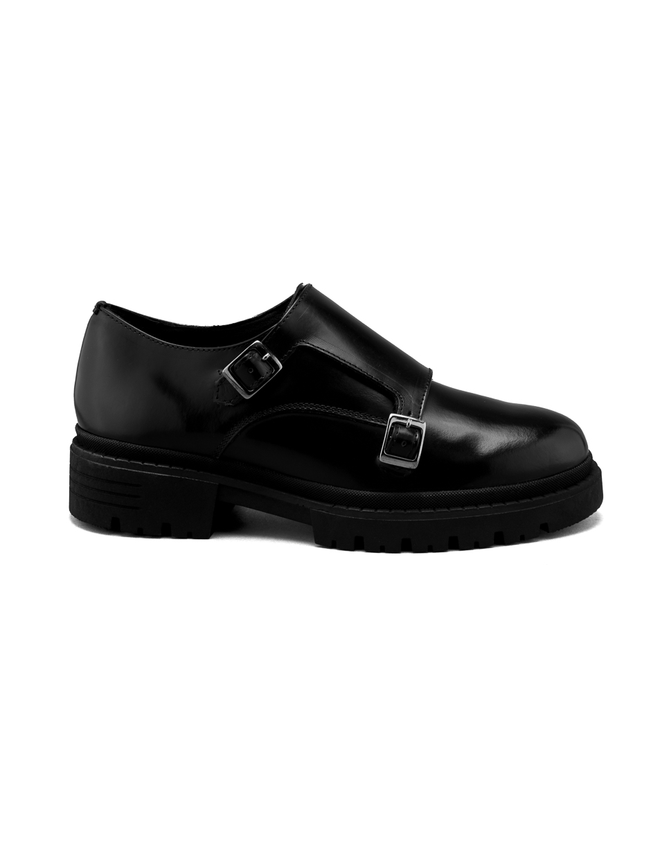 Foto 2 pulgar | Monkstrap En Piel Vacuno Negro Con Suela Gruesa Para Hombre