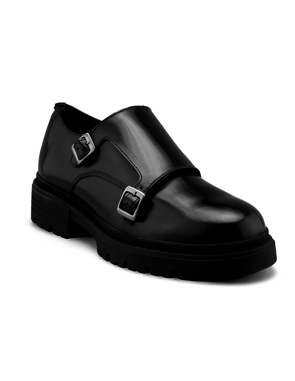 Foto 5 pulgar | Monkstrap En Piel Vacuno Negro Con Suela Gruesa Para Hombre