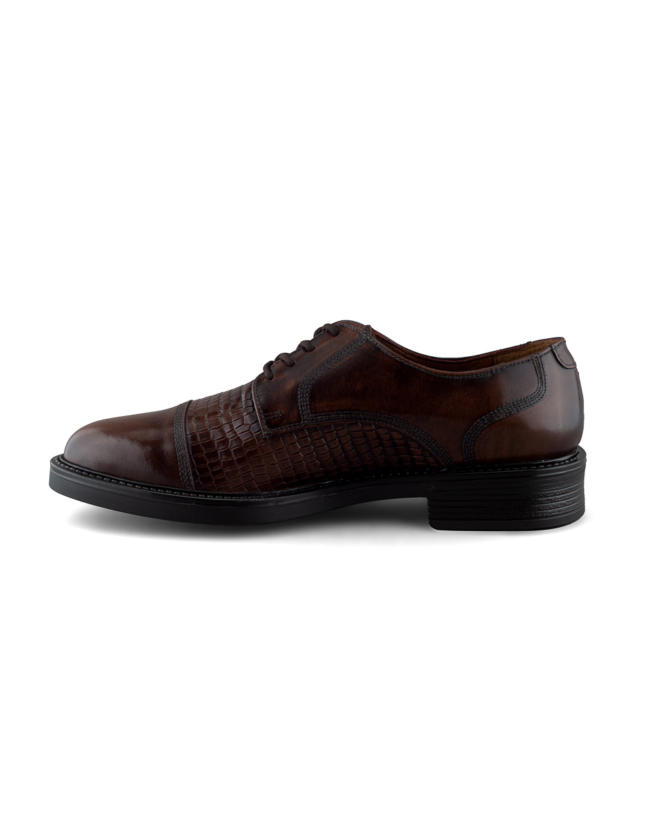 Foto 4 | Zapato Formal Derby En Piel Vacuno Grabado Café Para Hombre