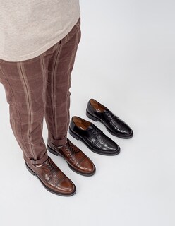 Foto 6 | Zapato Formal Derby En Piel Vacuno Grabado Café Para Hombre