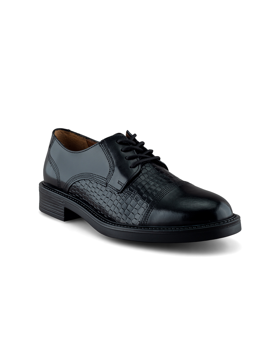 Foto 2 pulgar | Zapato Formal Derby En Piel Vacuno Grabado Negro Para Hombre