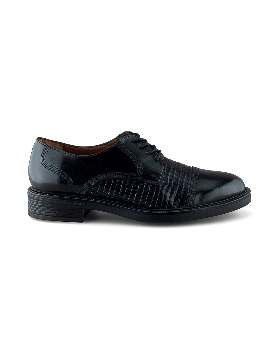 Foto 3 pulgar | Zapato Formal Derby En Piel Vacuno Grabado Negro Para Hombre