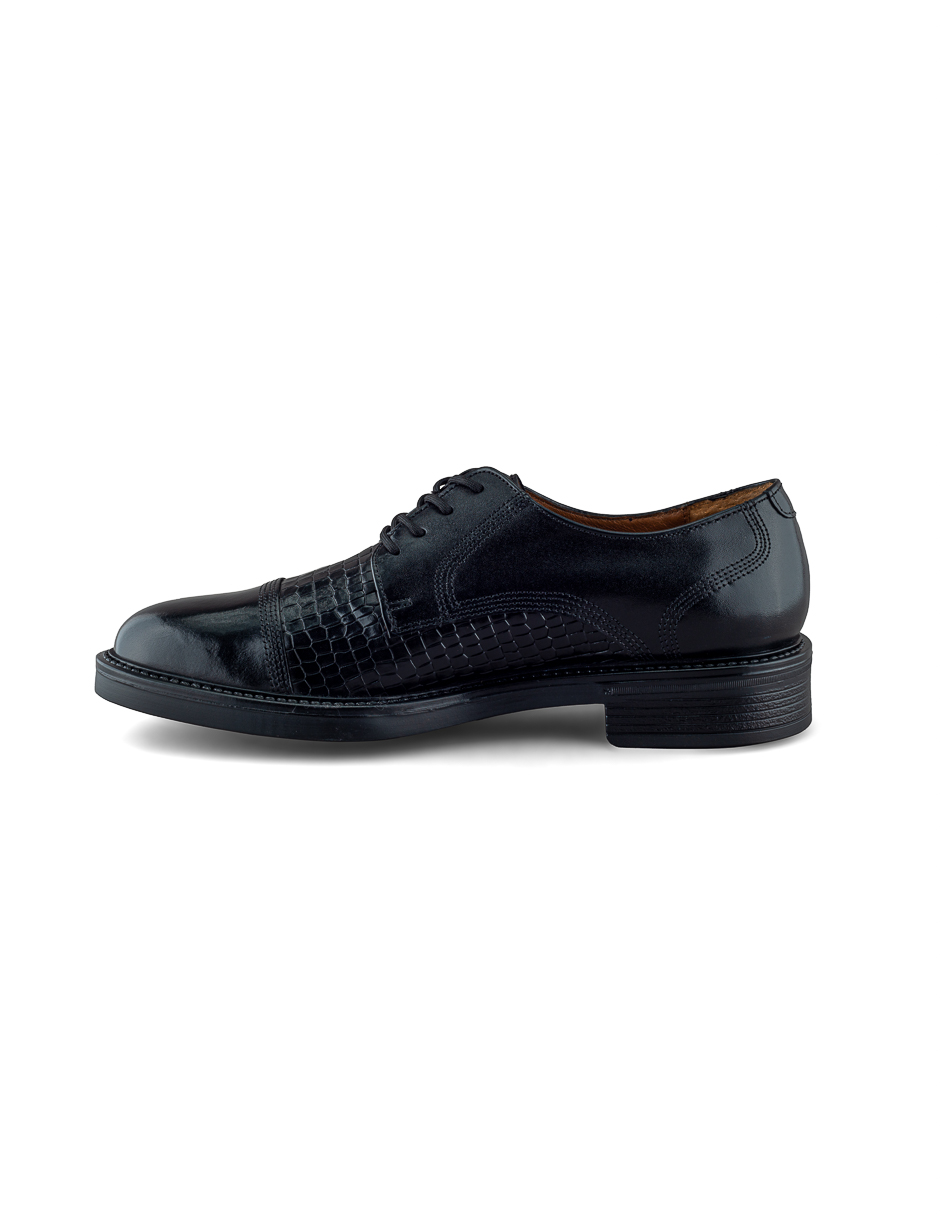 Foto 5 pulgar | Zapato Formal Derby En Piel Vacuno Grabado Negro Para Hombre