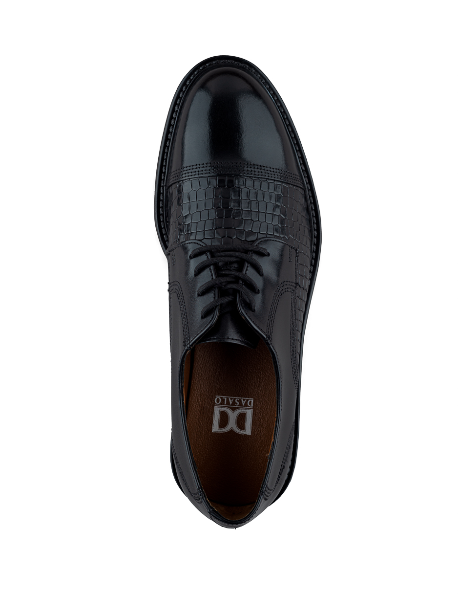 Foto 6 pulgar | Zapato Formal Derby En Piel Vacuno Grabado Negro Para Hombre