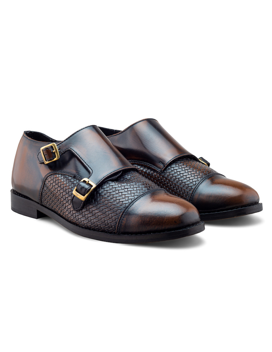 Foto 7 pulgar | Zapato Monkstrap De Piel Grabada Para Hombre Con Doble Hebilla