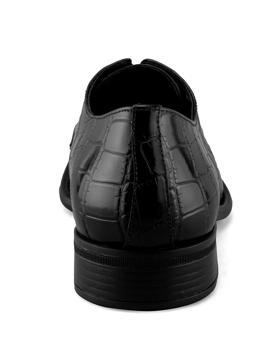 Foto 3 | Zapato Derby De Piel Negra Con Grabado Lagarto Para Hombre