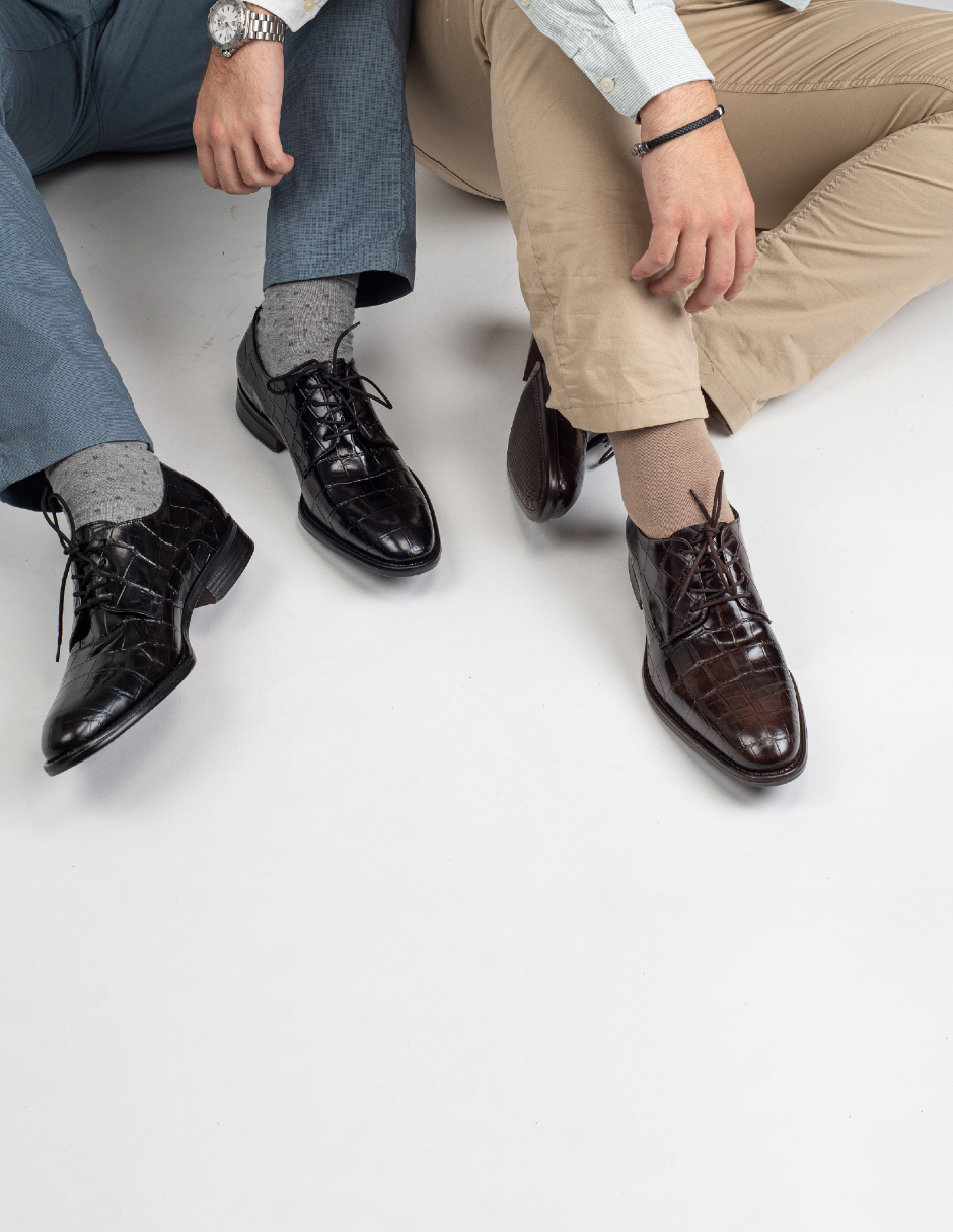 Foto 5 | Zapato Derby De Piel Negra Con Grabado Lagarto Para Hombre