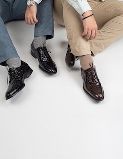 Foto 5 | Zapato Derby De Piel Negra Con Grabado Lagarto Para Hombre