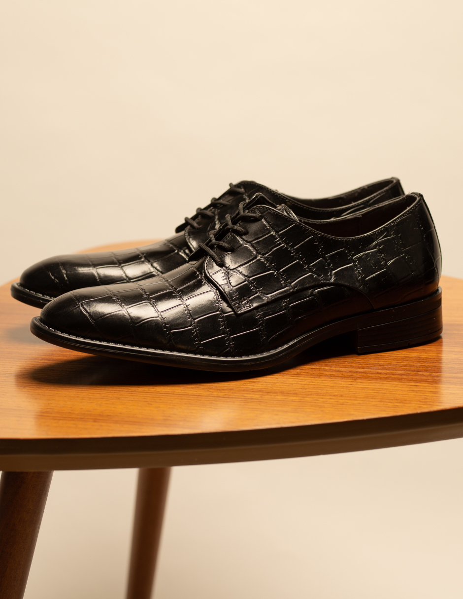 Foto 6 | Zapato Derby De Piel Negra Con Grabado Lagarto Para Hombre