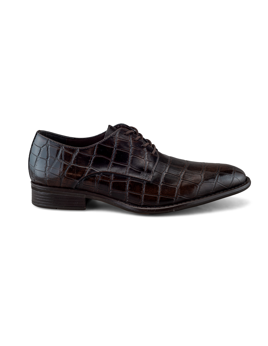 Foto 2 | Zapato Derby De Piel Café Oscuro Con Grabado Lagarto Para Hombre