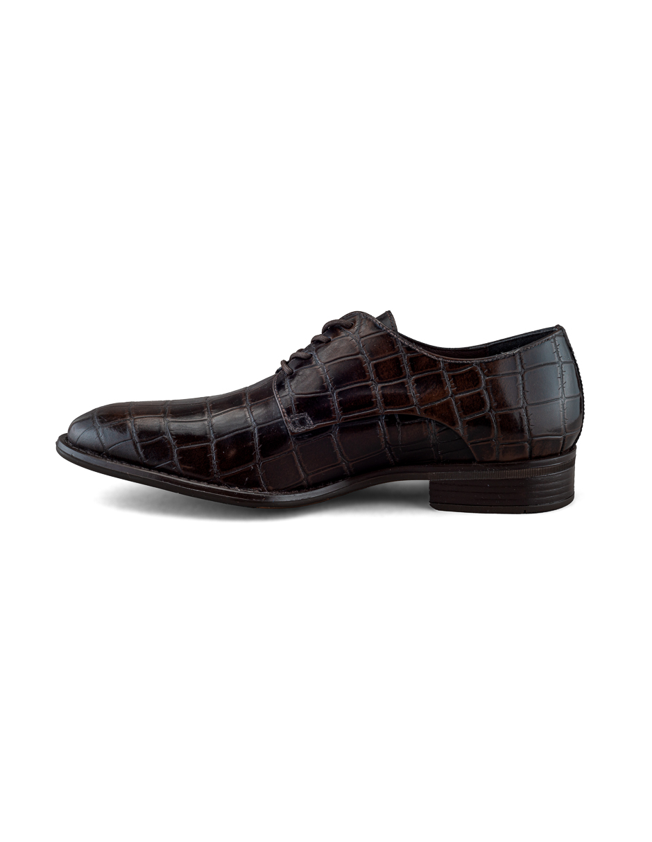 Foto 4 | Zapato Derby De Piel Café Oscuro Con Grabado Lagarto Para Hombre