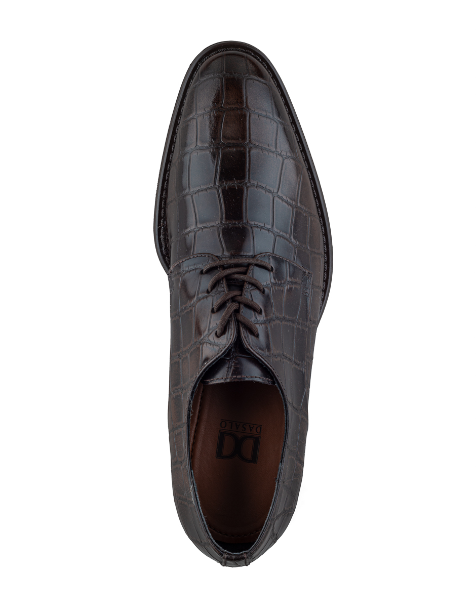 Foto 5 | Zapato Derby De Piel Café Oscuro Con Grabado Lagarto Para Hombre
