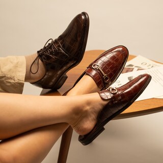 Foto 6 | Zapato Derby De Piel Café Oscuro Con Grabado Lagarto Para Hombre