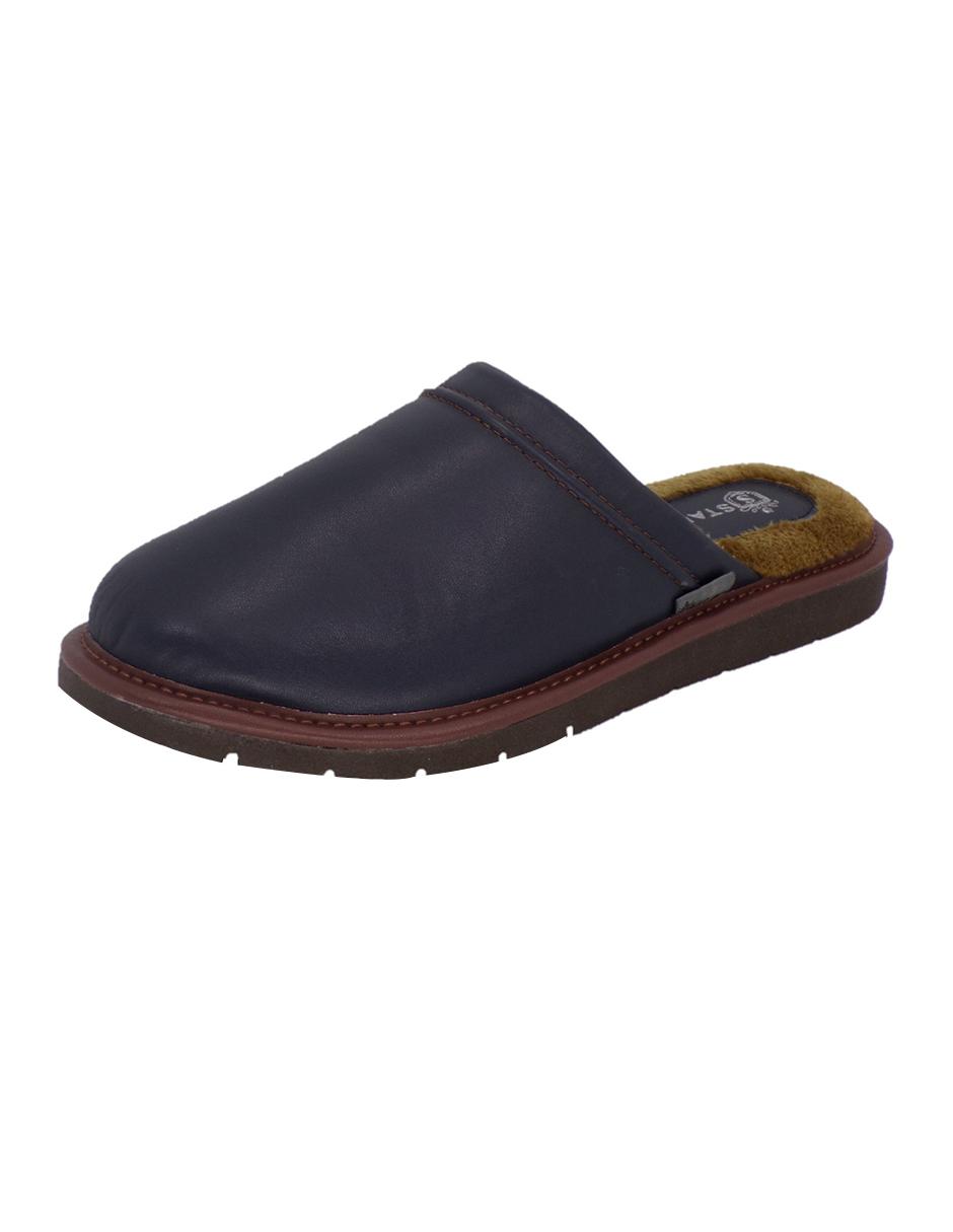 Foto 1 | Pantuflas De Piel Salto De Cama Para Hombre Marca Stahl  Modelo 4747  Color Marino