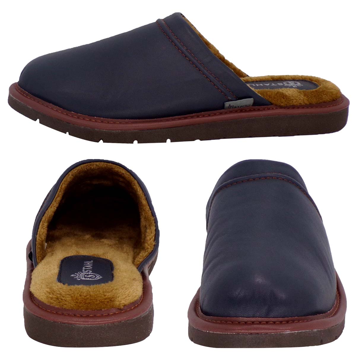 Foto 3 pulgar | Pantuflas De Piel Salto De Cama Para Hombre Marca Stahl  Modelo 4747  Color Marino