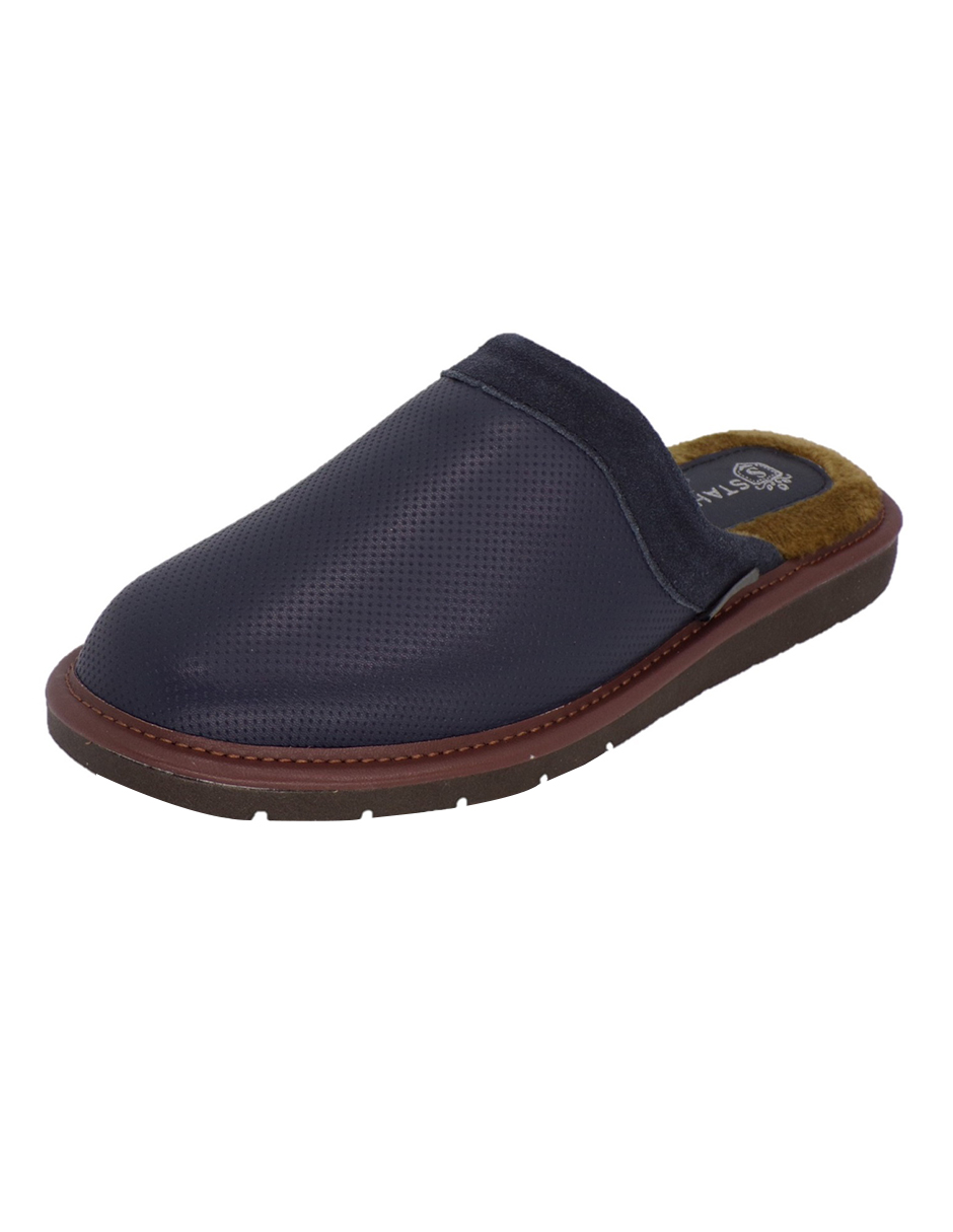 Foto 2 pulgar | Pantuflas de Piel Salto de Cama para Hombre Stahl 4750 color Azul