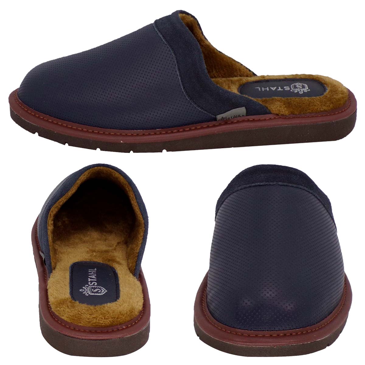 Foto 3 pulgar | Pantuflas de Piel Salto de Cama para Hombre Stahl 4750 color Azul