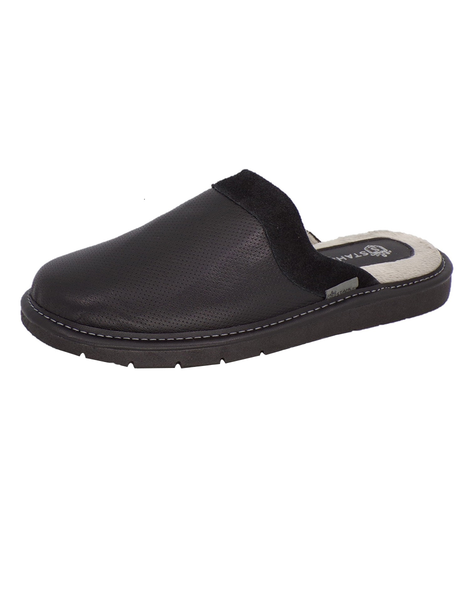 Foto 2 pulgar | Pantuflas de Piel Salto de Cama para Hombre Stahl 4750 color Negro