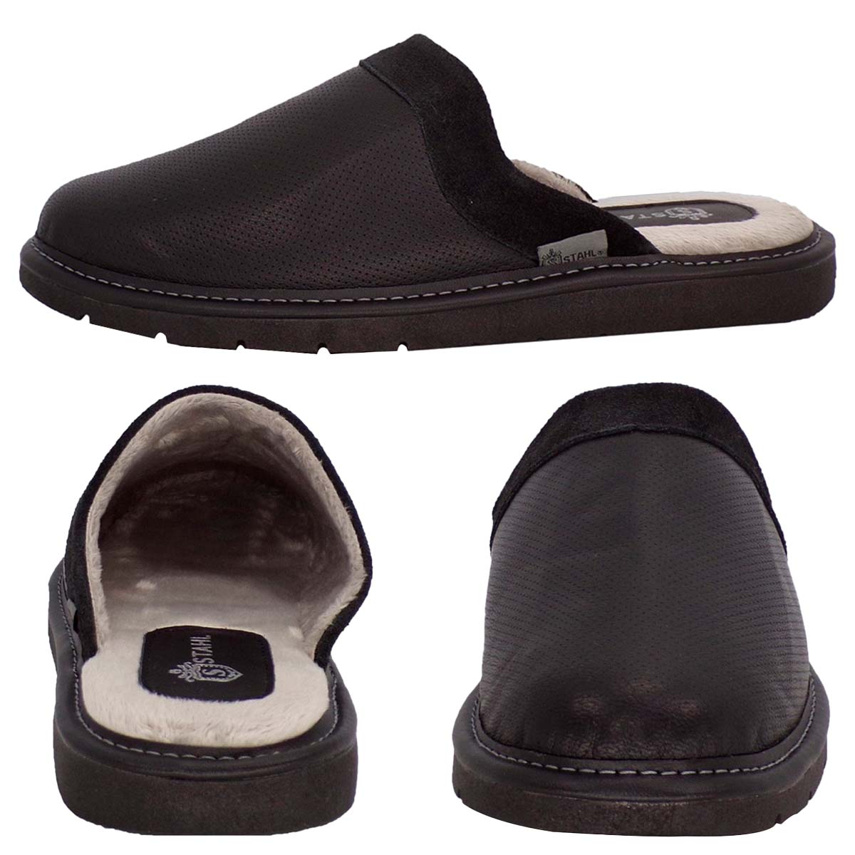 Foto 3 pulgar | Pantuflas de Piel Salto de Cama para Hombre Stahl 4750 color Negro