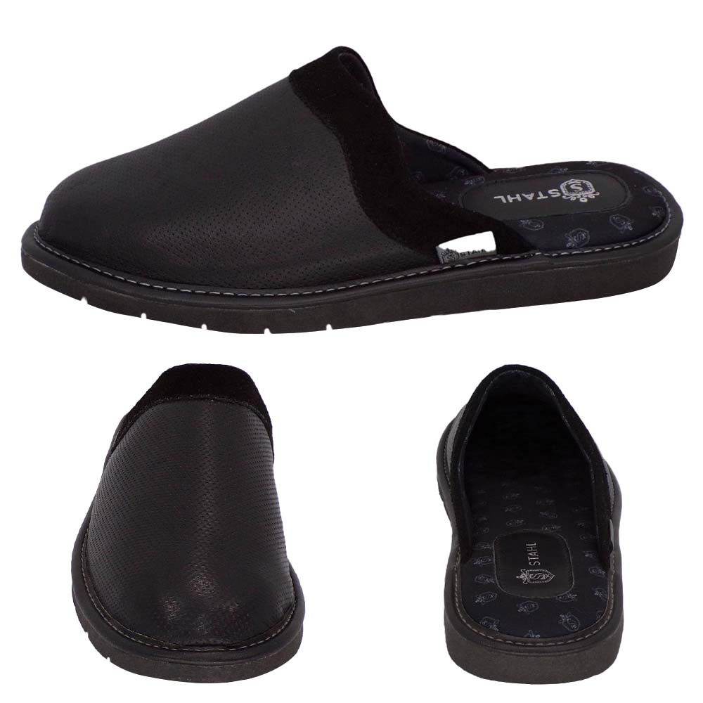 Foto 2 | Pantuflas de Piel Stahl 1808 color Negro para Hombre