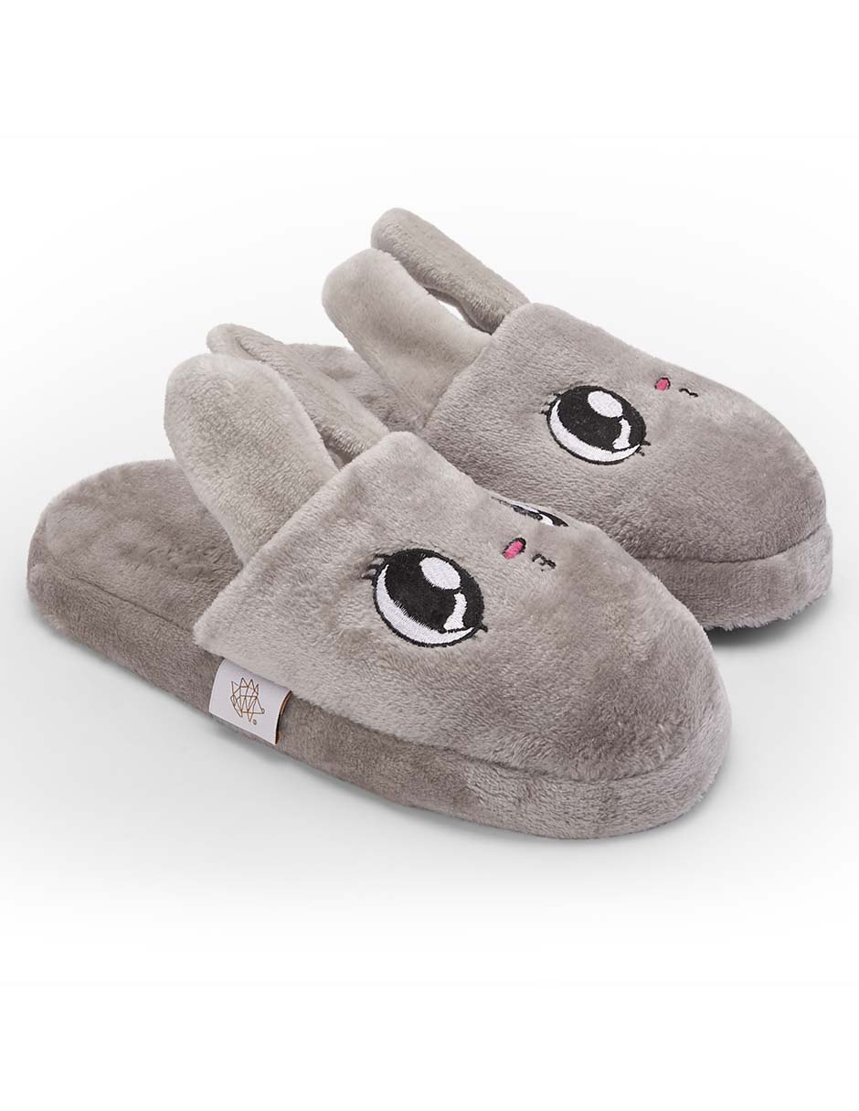 Pantufla color Gris Figura de Conejo Erizo Clothing para Dama