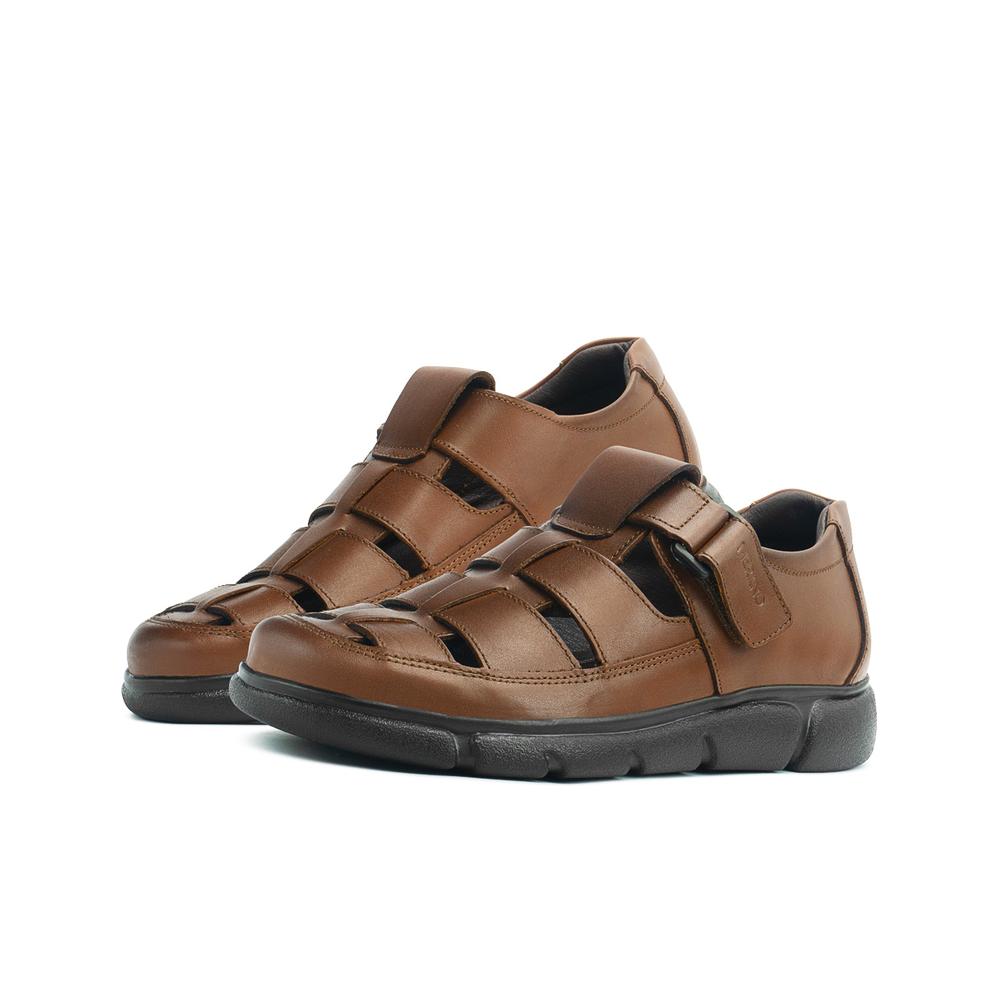 Sandalia Merano Para Caballero En Piel Ajuste T Color Cognac Cafe