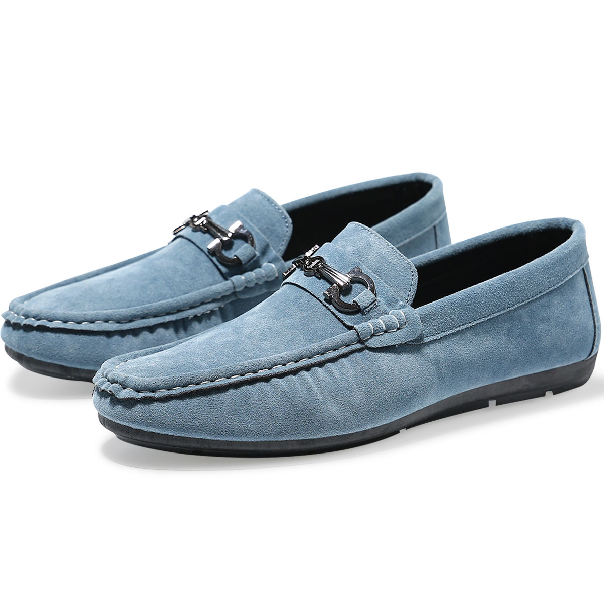 Mocasines Elegantes de Vestir de Gamuza Azul para Hombre