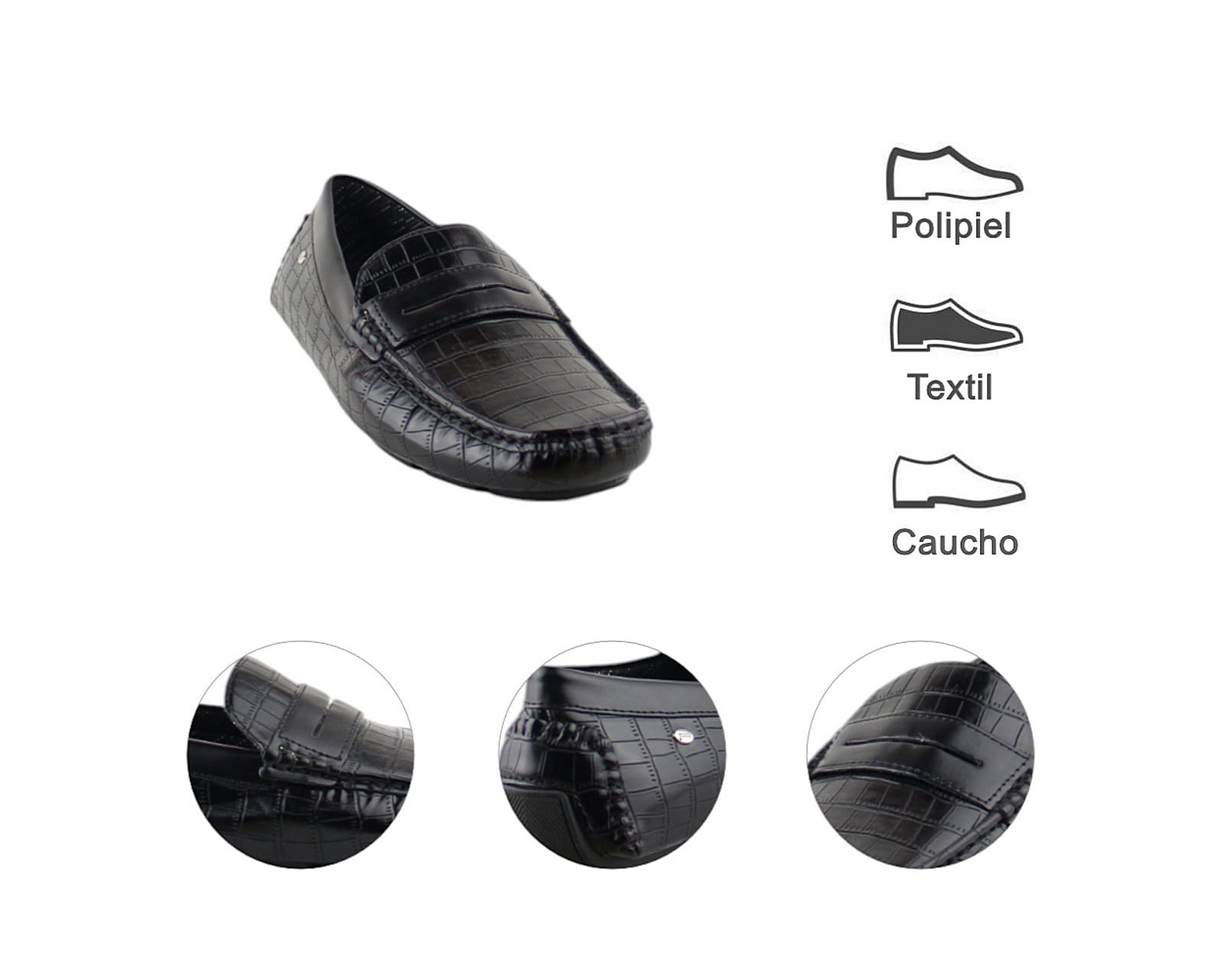Foto 8 pulgar | Driver Para Hombre Lob Footwear Pu Croc Negro 52404521