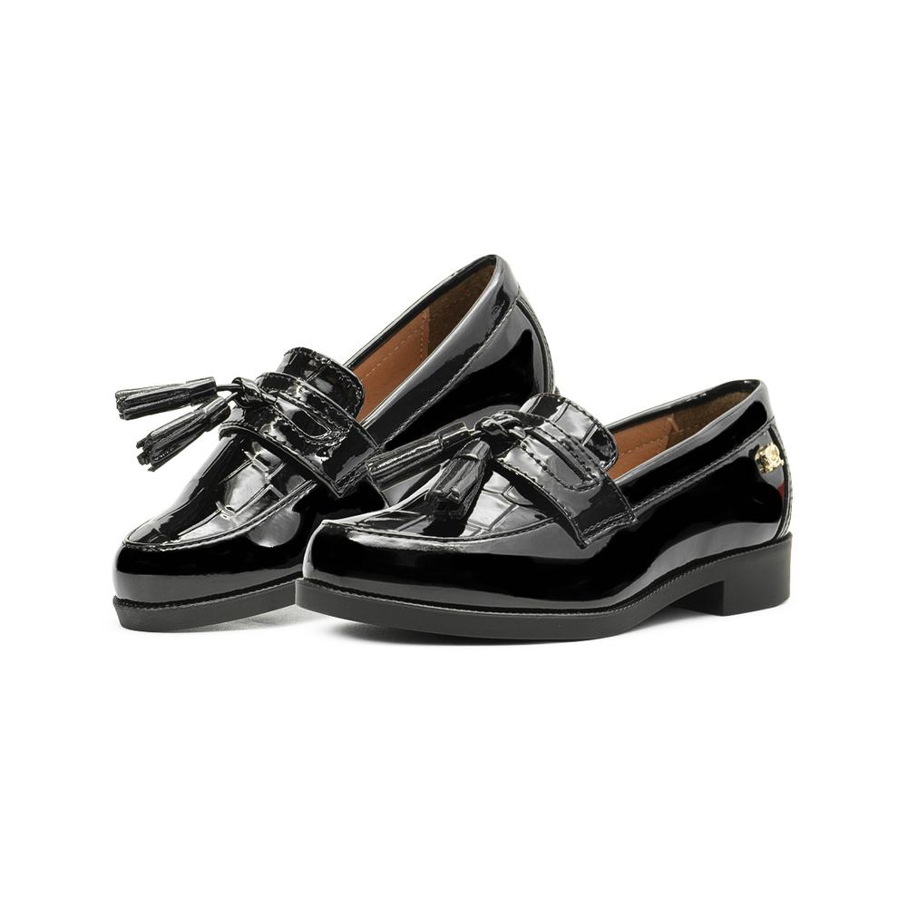 Mocasin Infantil Formal Elegante Salamandra Charol Negro Negro