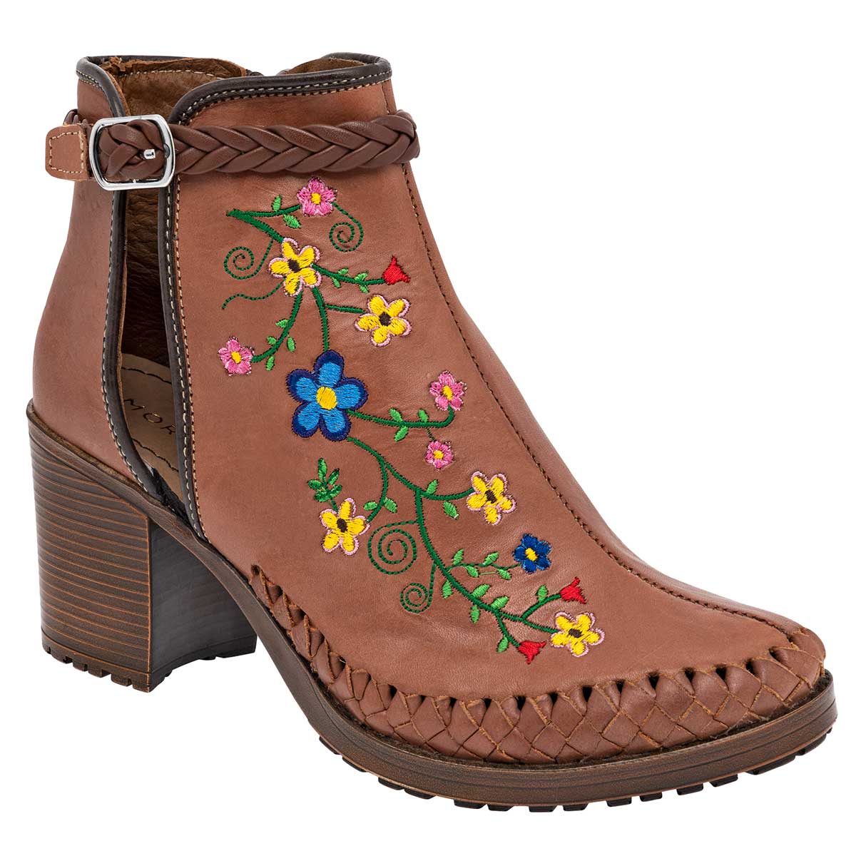 Botín Mora Tierra Camel Bordados para Mujer $1,069