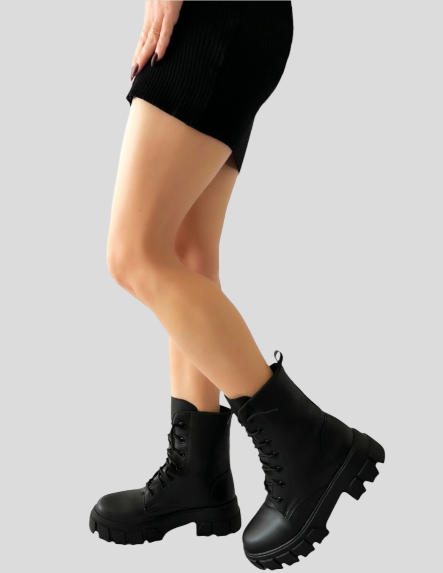 Foto 3 pulgar | Bota Combat Corta Malabis Bot-1019 Negra con Agujetas de Mujer