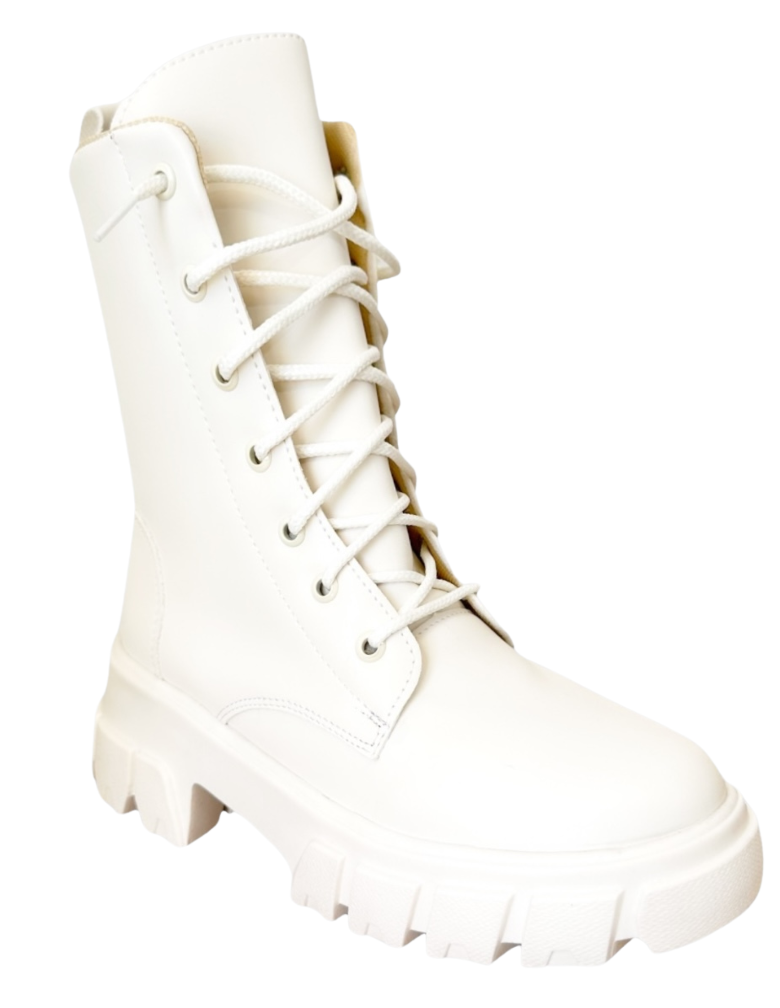 Bota Combat Corta Malabis Bot-1019 Blanca con Agujetas para Mujer