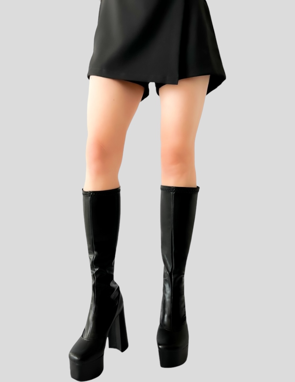 Foto 2 | Botas De Plataforma Para Mujer Malabis Bot-1020 Color Negro Debajo La Rodilla