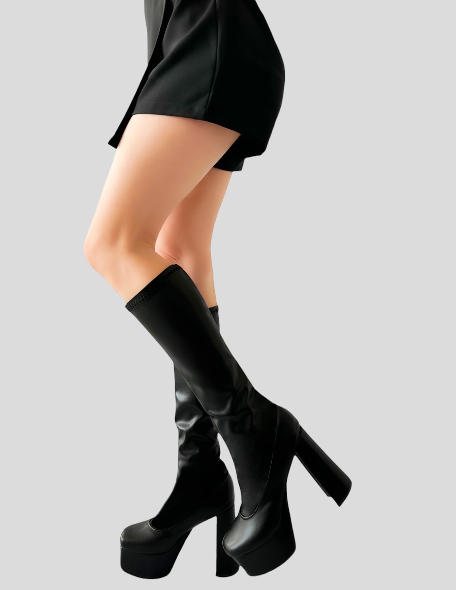 Foto 4 pulgar | Botas De Plataforma Para Mujer Malabis Bot-1020 Color Negro Debajo La Rodilla