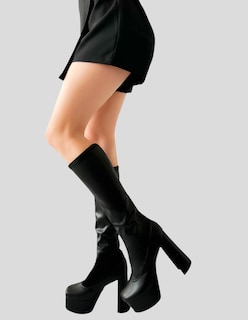 Foto 3 | Botas De Plataforma Para Mujer Malabis Bot-1020 Color Negro Debajo La Rodilla