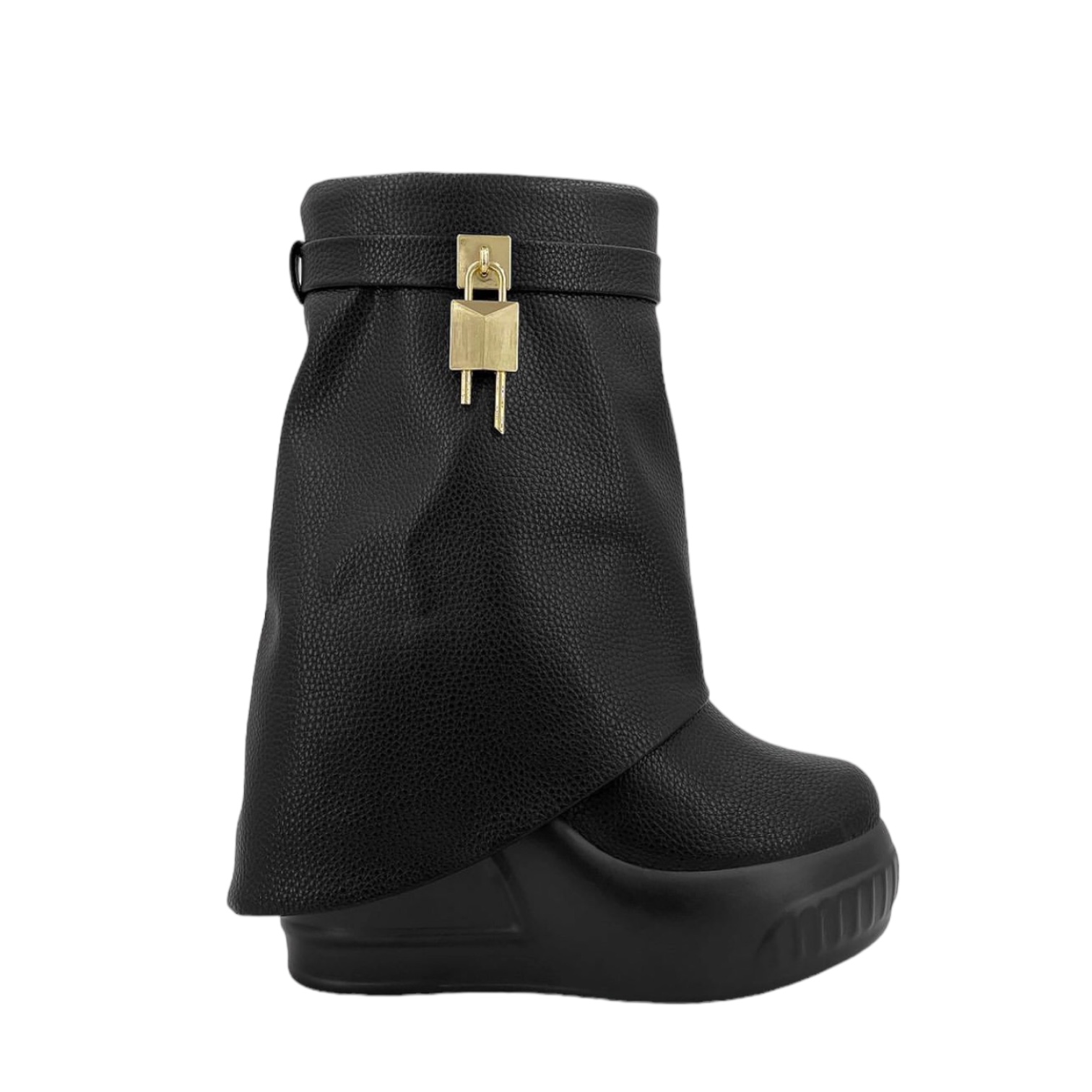 Bota Plegable Negra Detalle Candado Dorado Liliana para Mujer