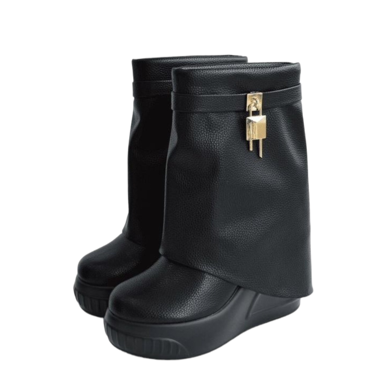 Foto 4 pulgar | Bota Plegable Negra Detalle Candado Dorado Liliana para Mujer