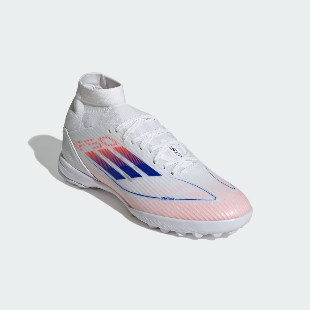 Foto 7 | Tenis de Fútbol F50 League Adidas Blanco Pasto Sintético Corte Medio para Mujer