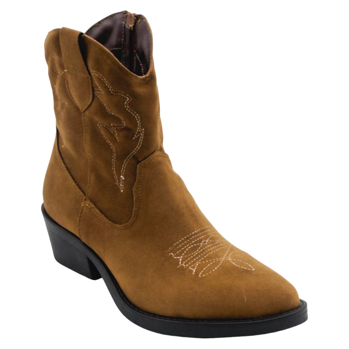 Foto 2 pulgar | Botas Tipo Western Exterior Gamuza Sintética Color Café Para Mujer De Rbcollection