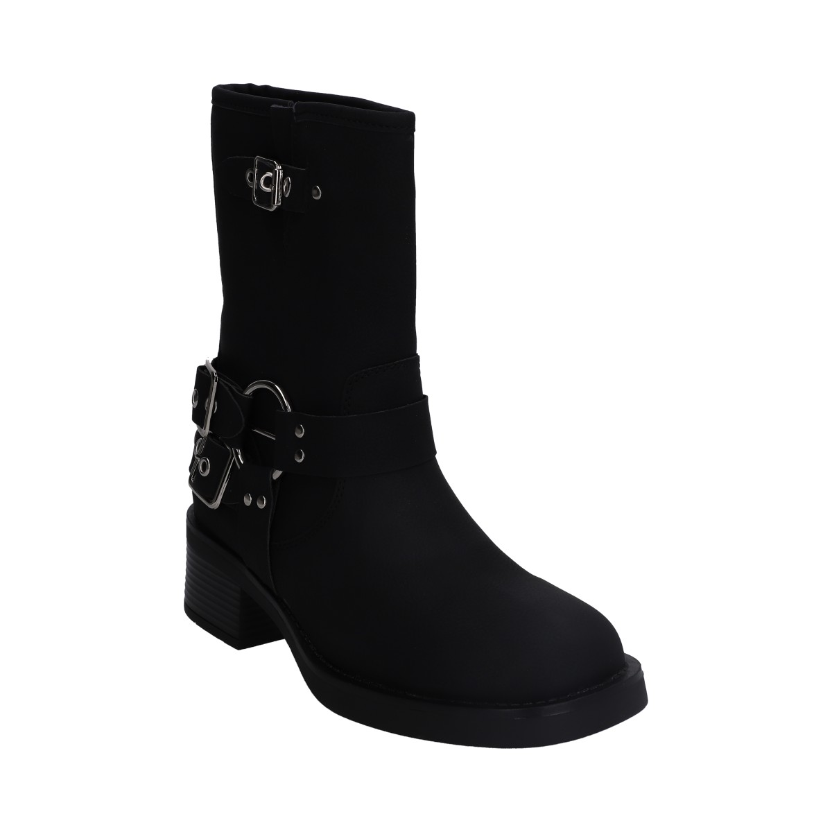 Bota Dama Berlin Negra Biker Con Arnes Y Hebillas