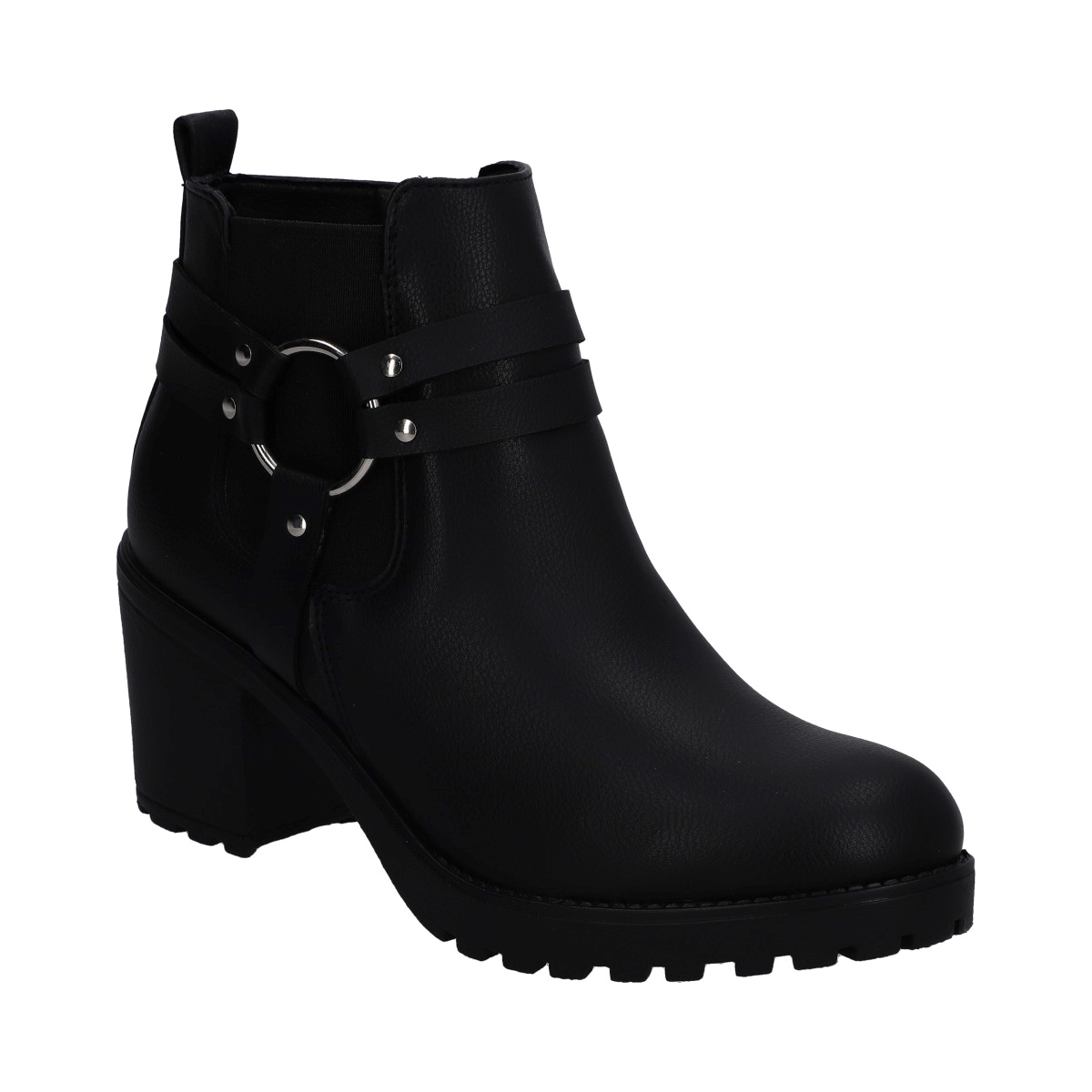 Botin Dama Berlin Sint Negro Con Arnes Metalico Plata