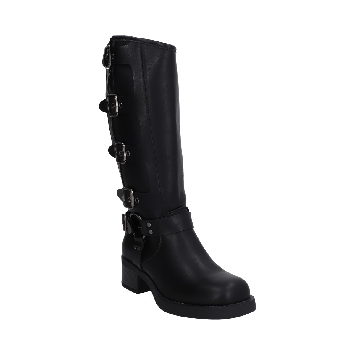 Bota Dama Berlin Negra Biker Con Hebillas