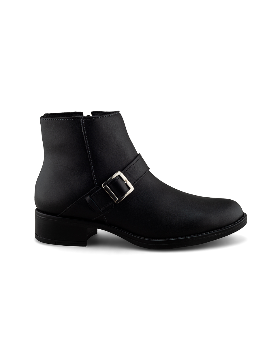 Foto 2 pulgar | Bota Casual De Piel Vacuno Negro Con Hebilla Plateada Para Mujer