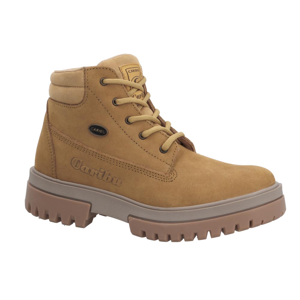 Bota Caribu 616t Nobuck  Piel Color Paja Botines Para Dama Antiderrapante