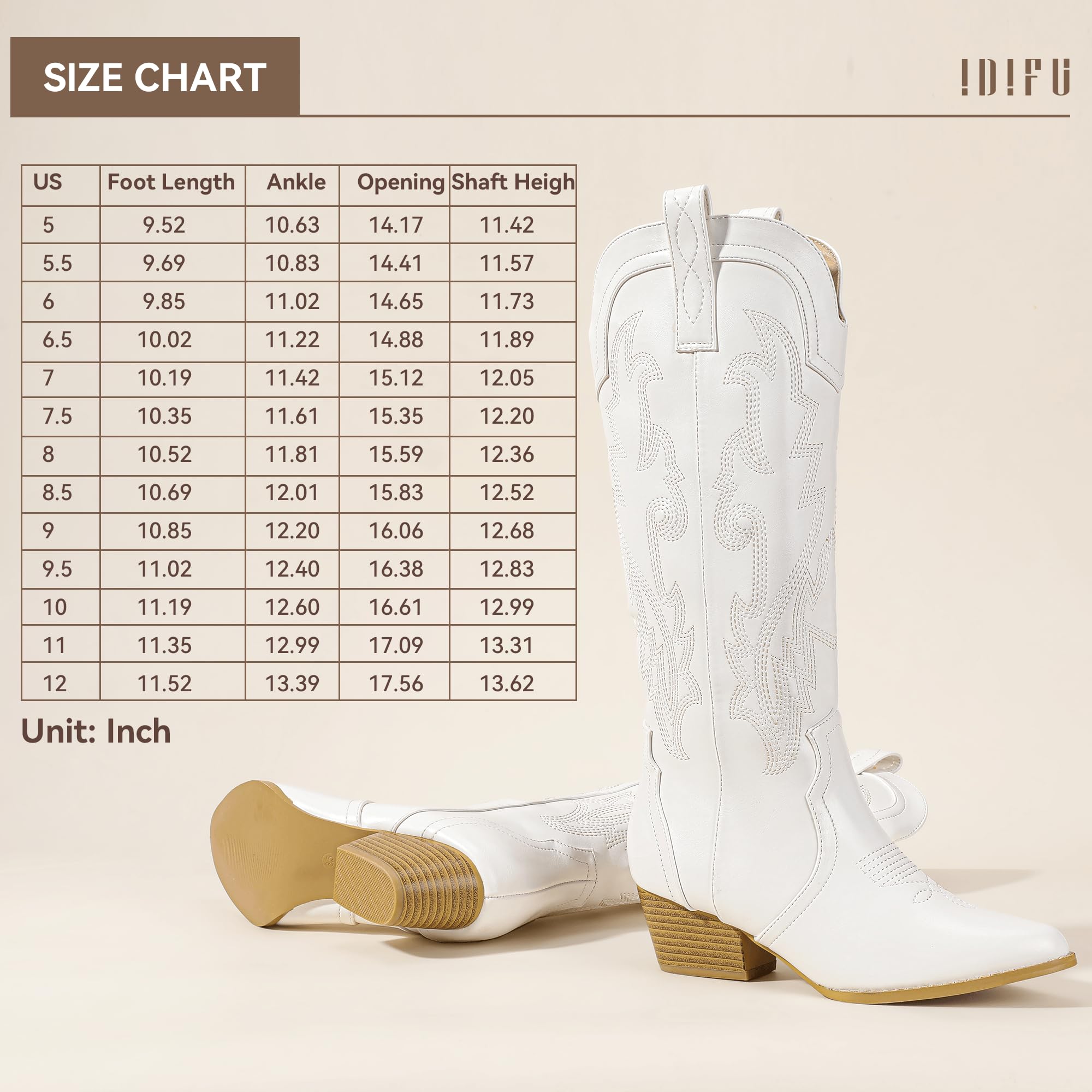 Foto 7 pulgar | Botas Vaqueras Idifu In2 Cowgirl Knee High Western White Women - Venta Internacional.