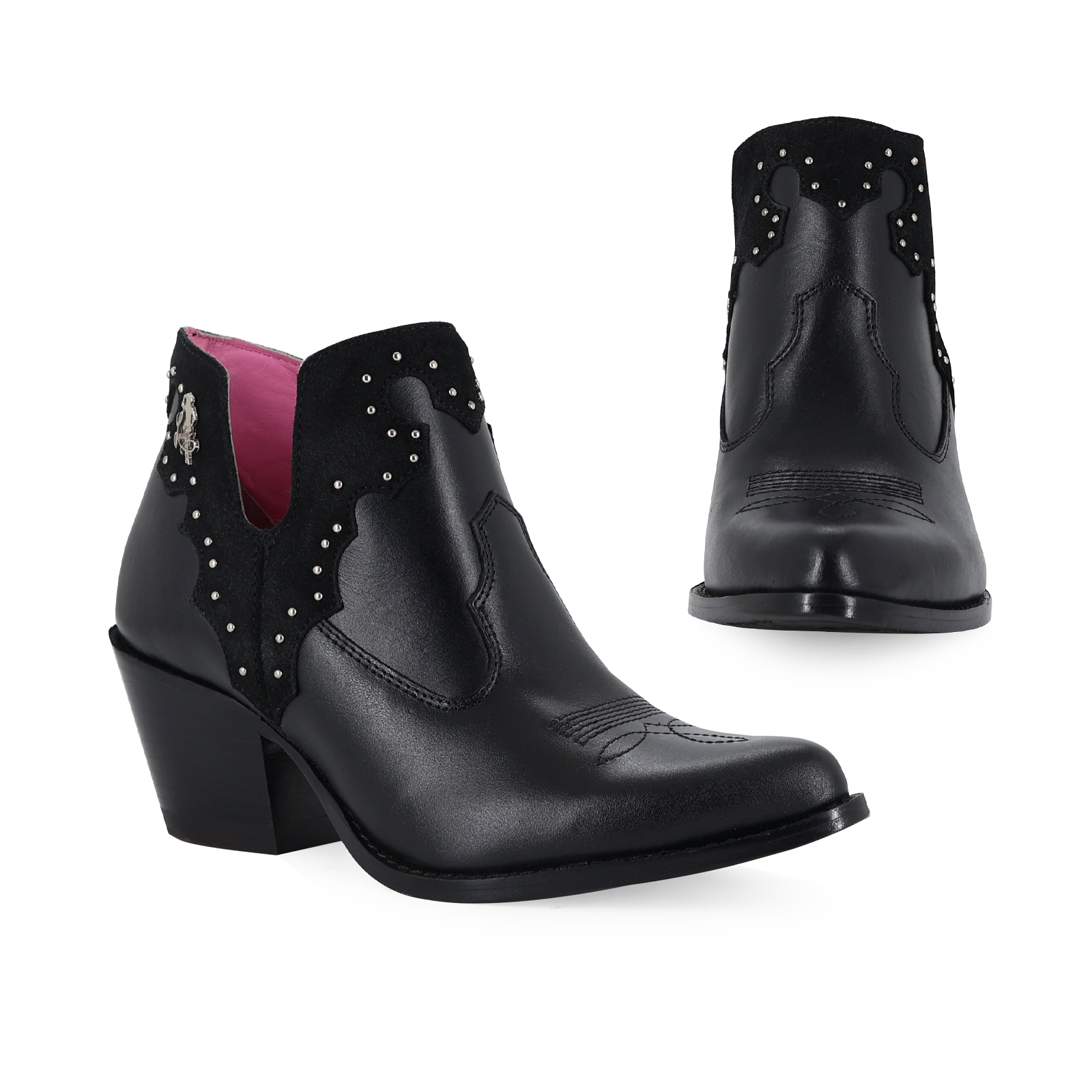 Botin Real Moda Vaquera Boston Color Negro Piel Res