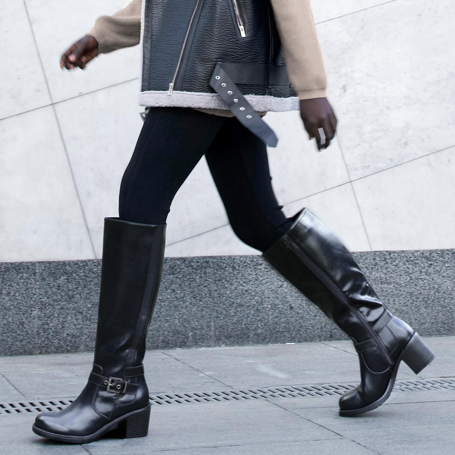 Foto 4 | Botas Mysoft Hasta La Rodilla Para Mujer, Tacones Gruesos, Negras - Venta Internacional.
