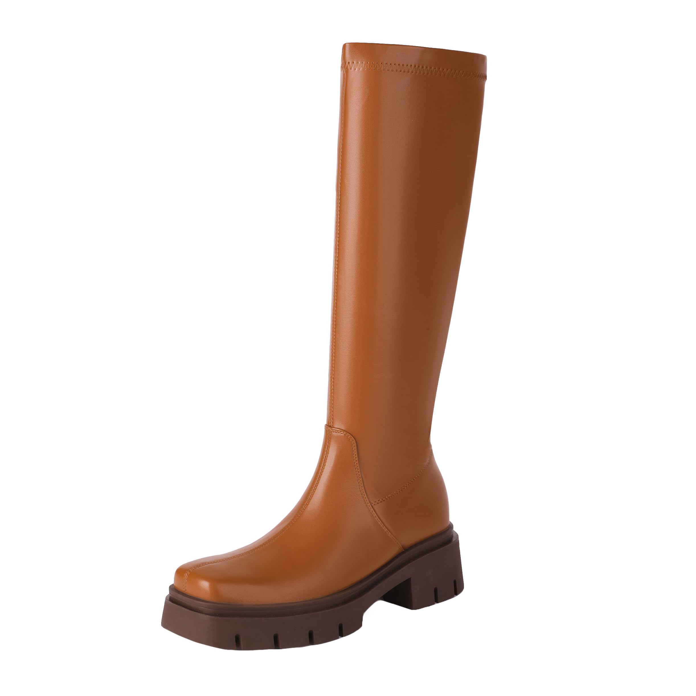 Foto 1 | Botas Vivianly Con Tacón Grueso Hasta La Rodilla Para Mujer, Color Marrón, Talla 6 - Venta Internacional.