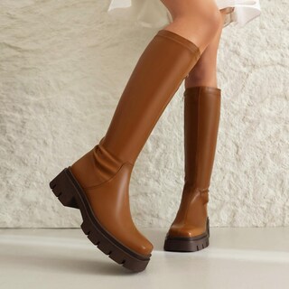 Foto 2 | Botas Vivianly Con Tacón Grueso Hasta La Rodilla Para Mujer, Color Marrón, Talla 6 - Venta Internacional.